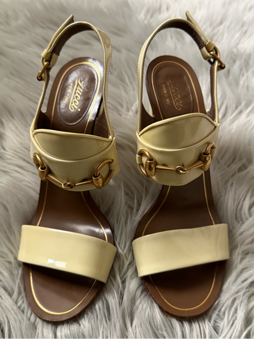 GUCCI Alyssa Horsebit Patent Leather Sandals Block Heel  Size 38 Size 8 - Picture 2 of 11